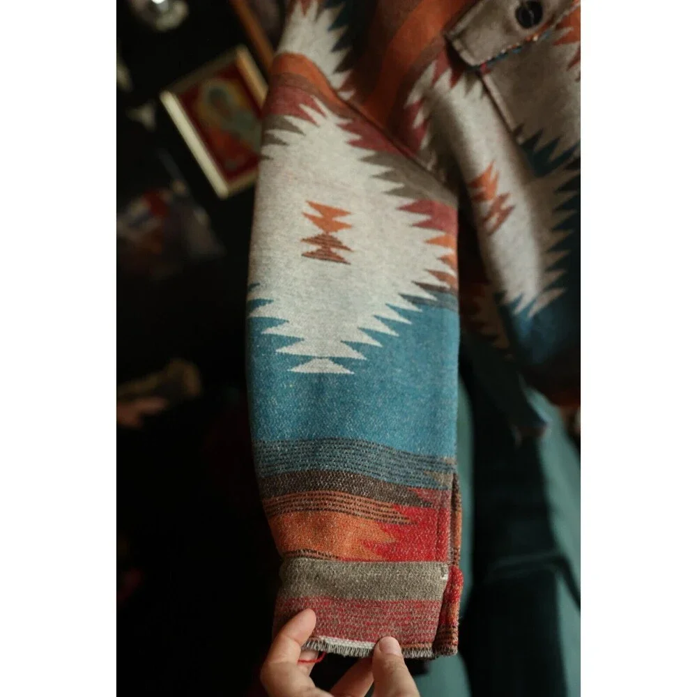 Boho Aztec Tribal Southwestern Print Shacket Yellowstone Shirt Jacket Coat L - Picture 5 of 12